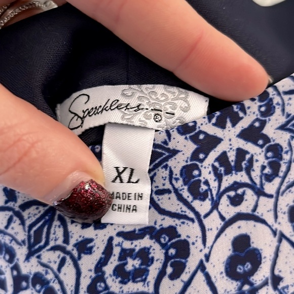 SPEECHLESS • Blue Geometric Floral Print Sheer Long Sleeve Dress - Picture 7 of 9